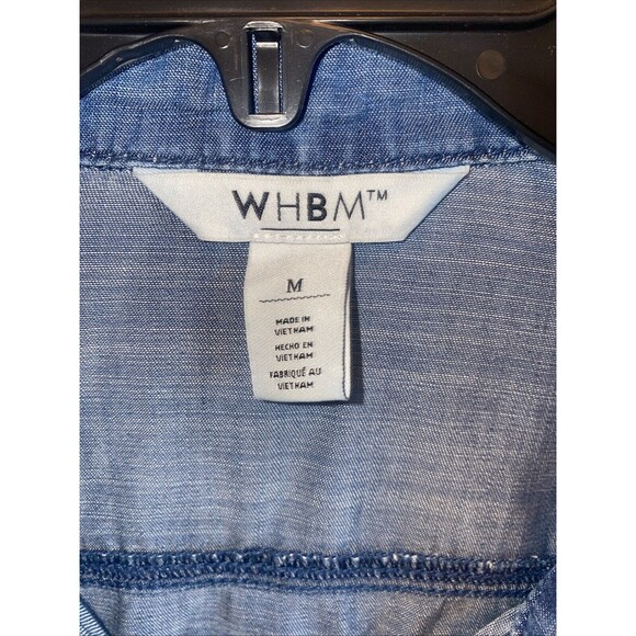 WHBM Women Denim Boyfriend Snap Long Sleeve Shirt Roll Tab M Tie Back Western - Picture 3 of 11